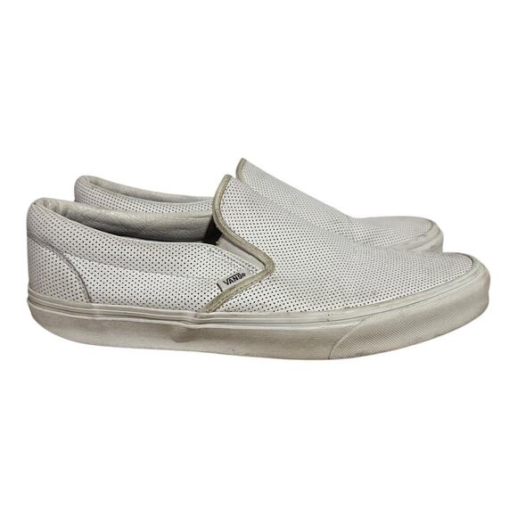 Vans Slip On Leather Perforated Sneakers Men's 12 White Classic Low Top Skate - Picture 1 of 8